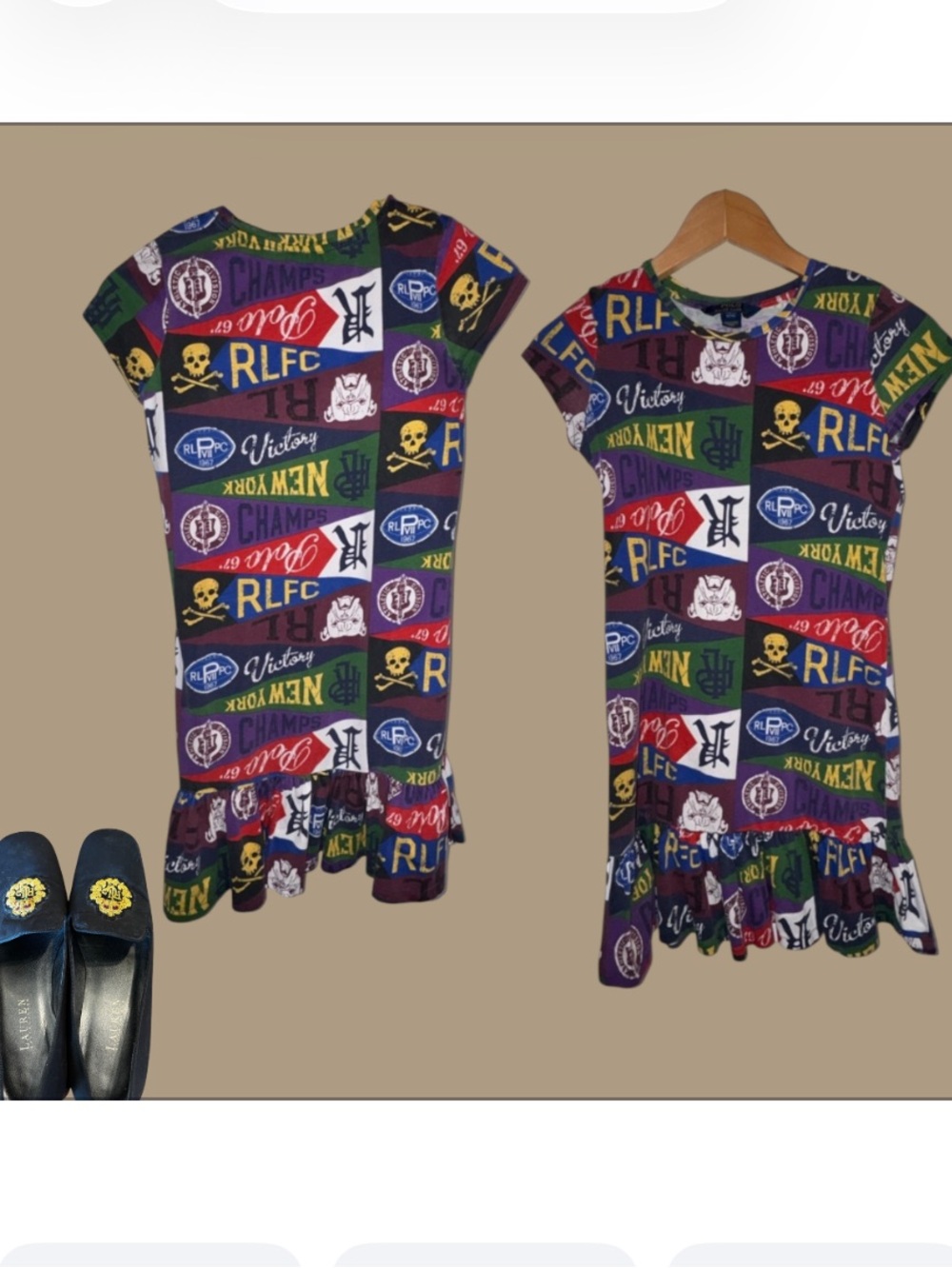 Polo by Ralph Lauren Multicolor Logo-Print Short Sleeve Dress - Purple Base